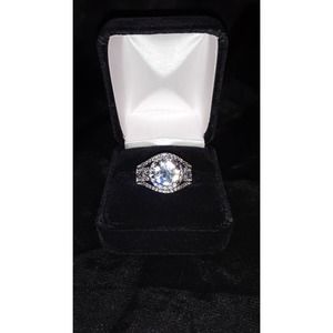 NIB Sz 8 s925 Silver Aquamarine & CZ Diamond Ring